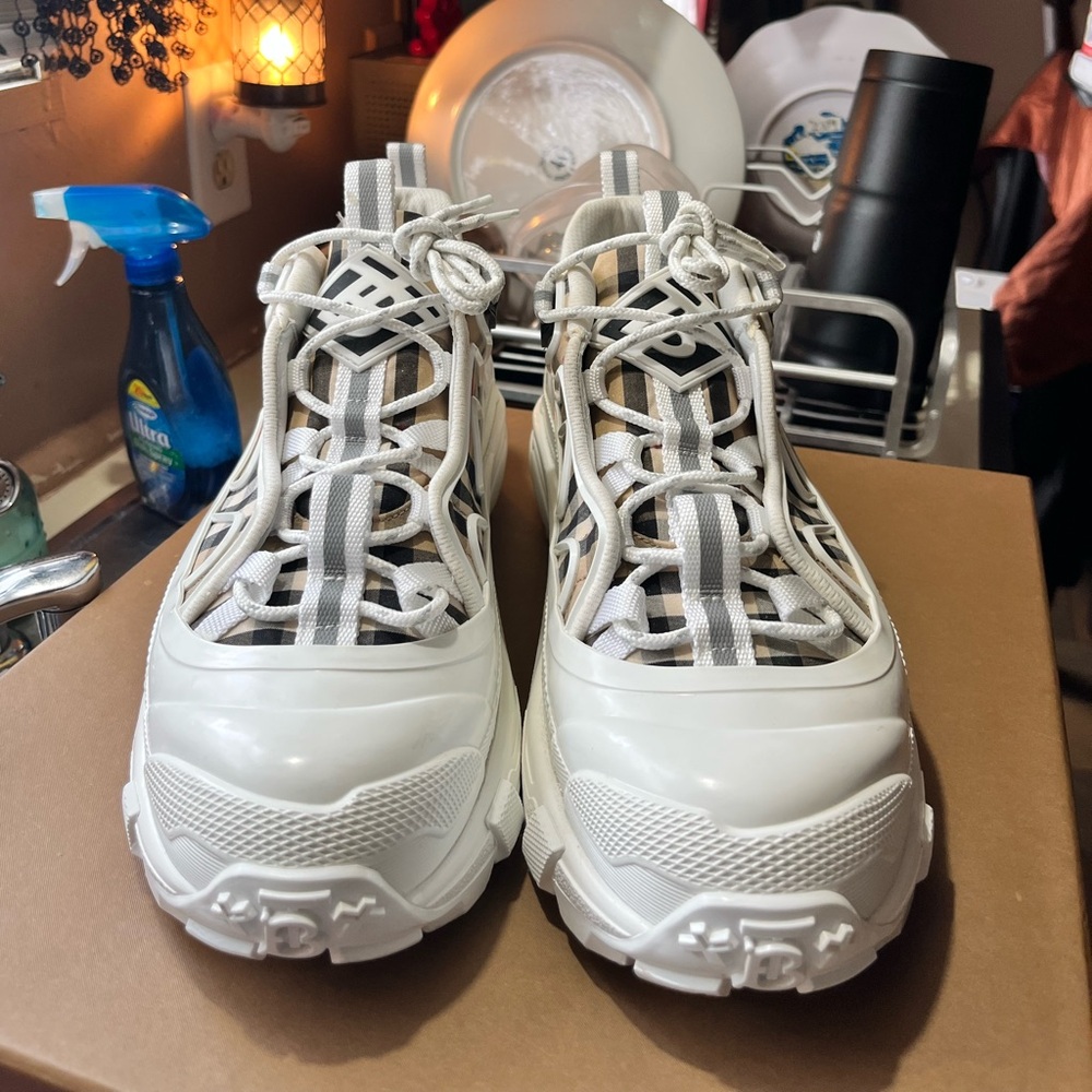 Stylish White and Gray Sneakers